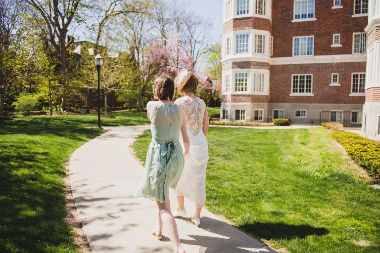 bride walking to first look at alden castle,