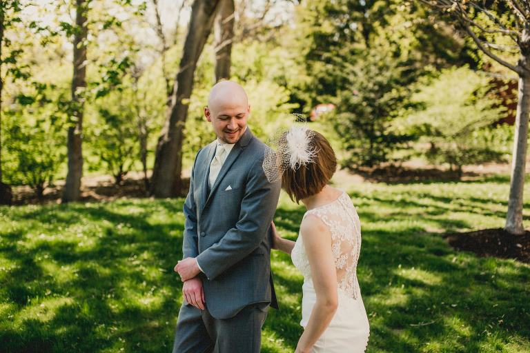 groom seeing bride for the first time at alden castle,