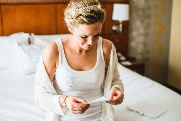 bride reading note from groom,