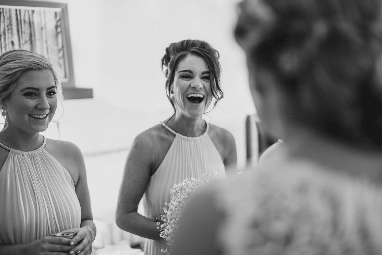 bridesmaid laughing,