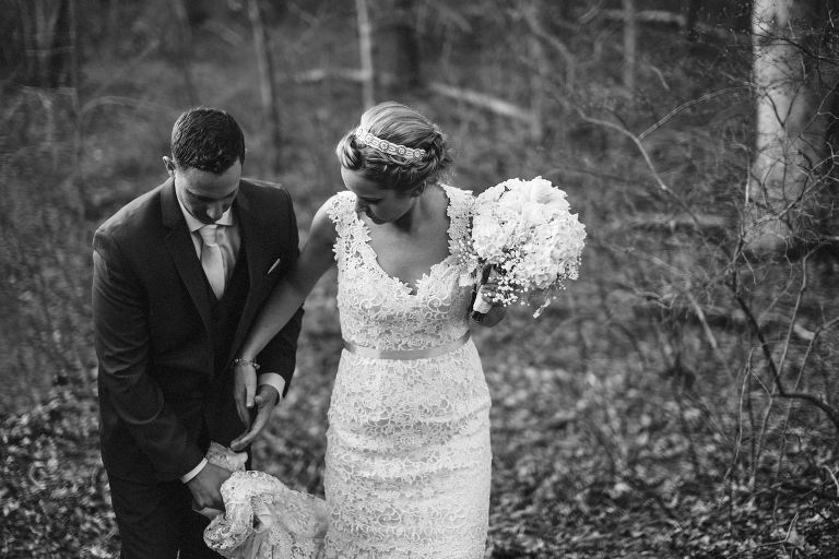 bride and groom walking together,