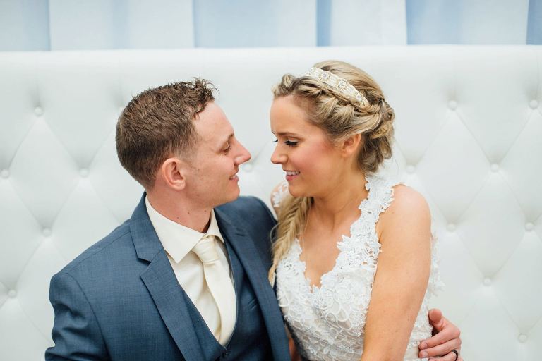 bride and groom together at lakeview pavilion,