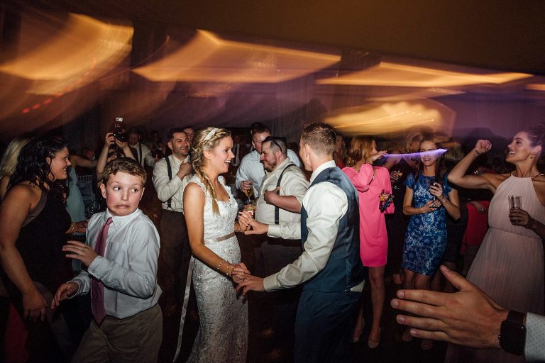 bride and groom at lakeview pavilion dancing,