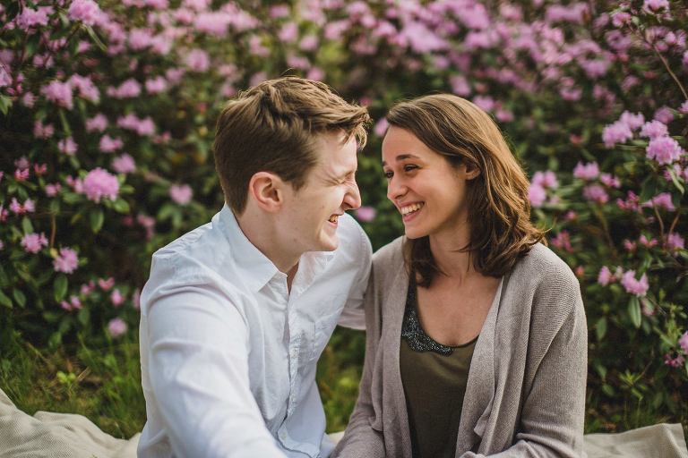 couple laughing in spring,