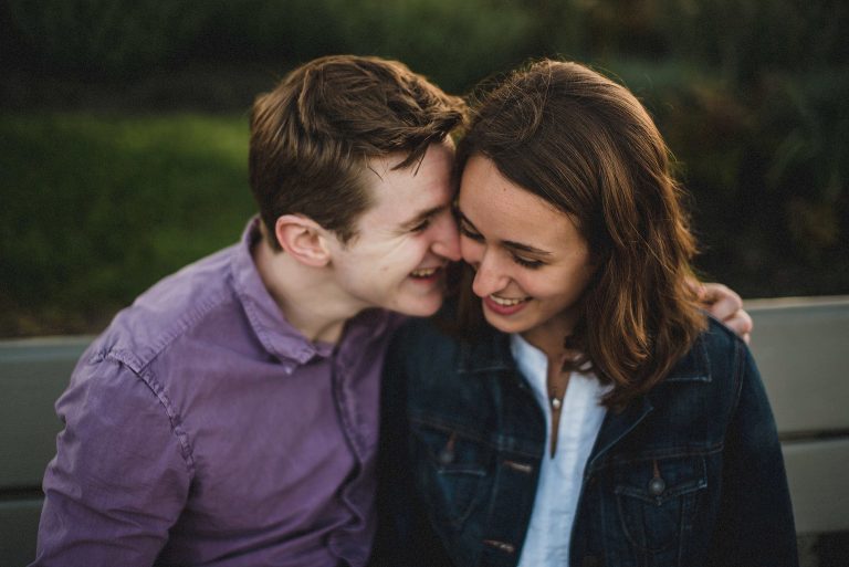 couple laughing in downtown newburyport,