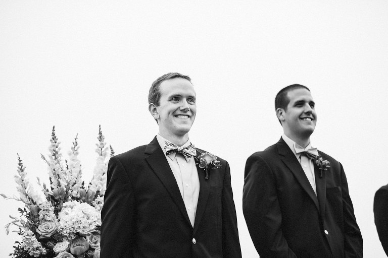 groom seeing bride at lighthouse inn wedding,