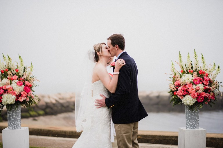 first kiss at lighthouse inn wedding,
